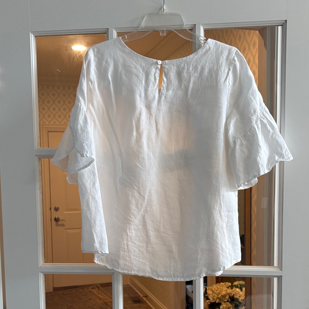 Sundance Linen White Ruffled Blouse - Picture 3 of 5